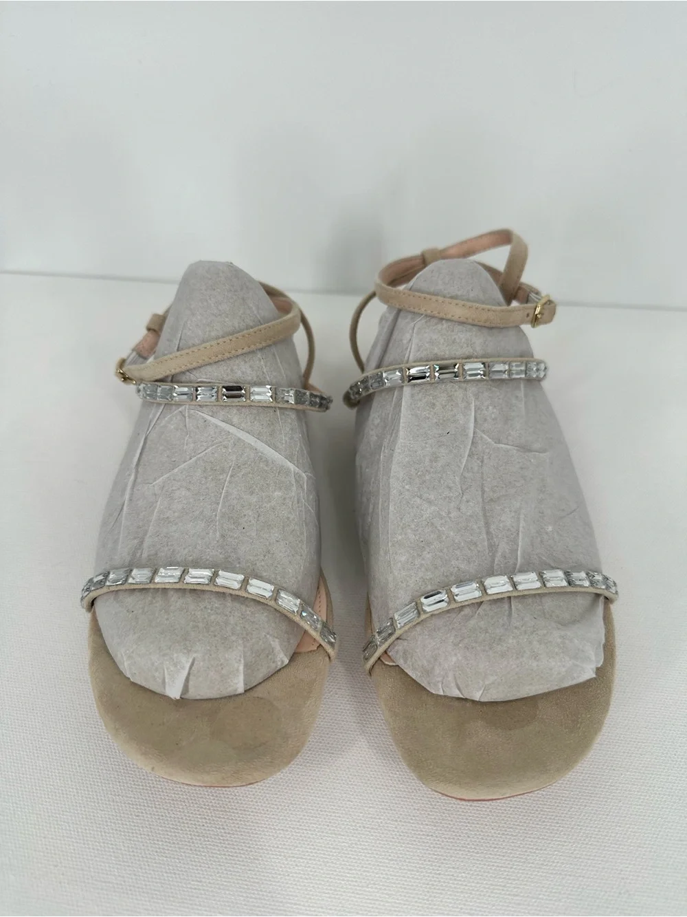 VICE VERSA Marina Beige Crystal Strap Convertible Sandel Heels to Flats Size 7 - Picture 13 of 16
